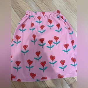 Pink Floral Print Elastic-Waist Skirt